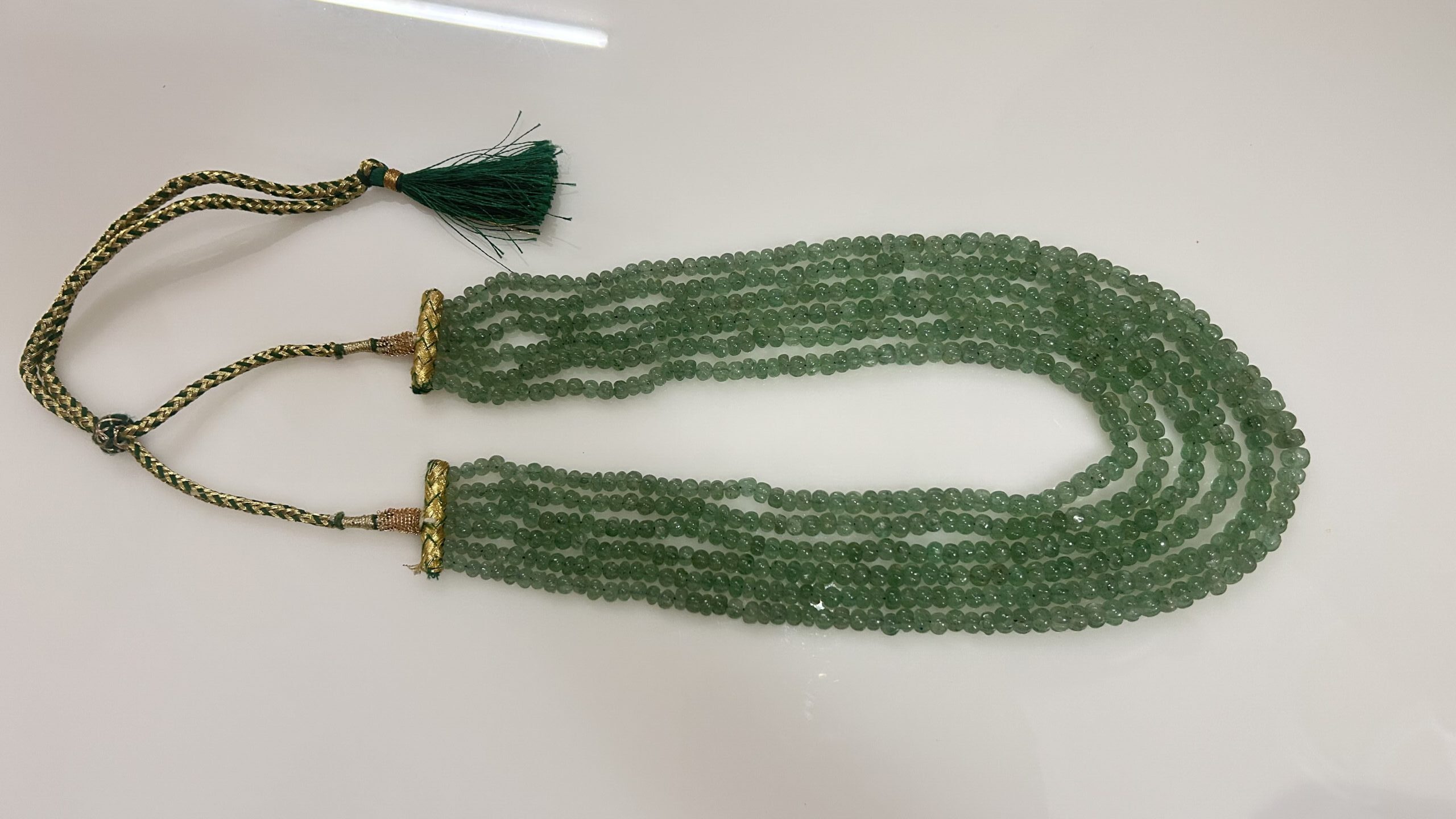 Elegant Natural Green Strawberry Melon cut Multi-Strand Beaded Necklace