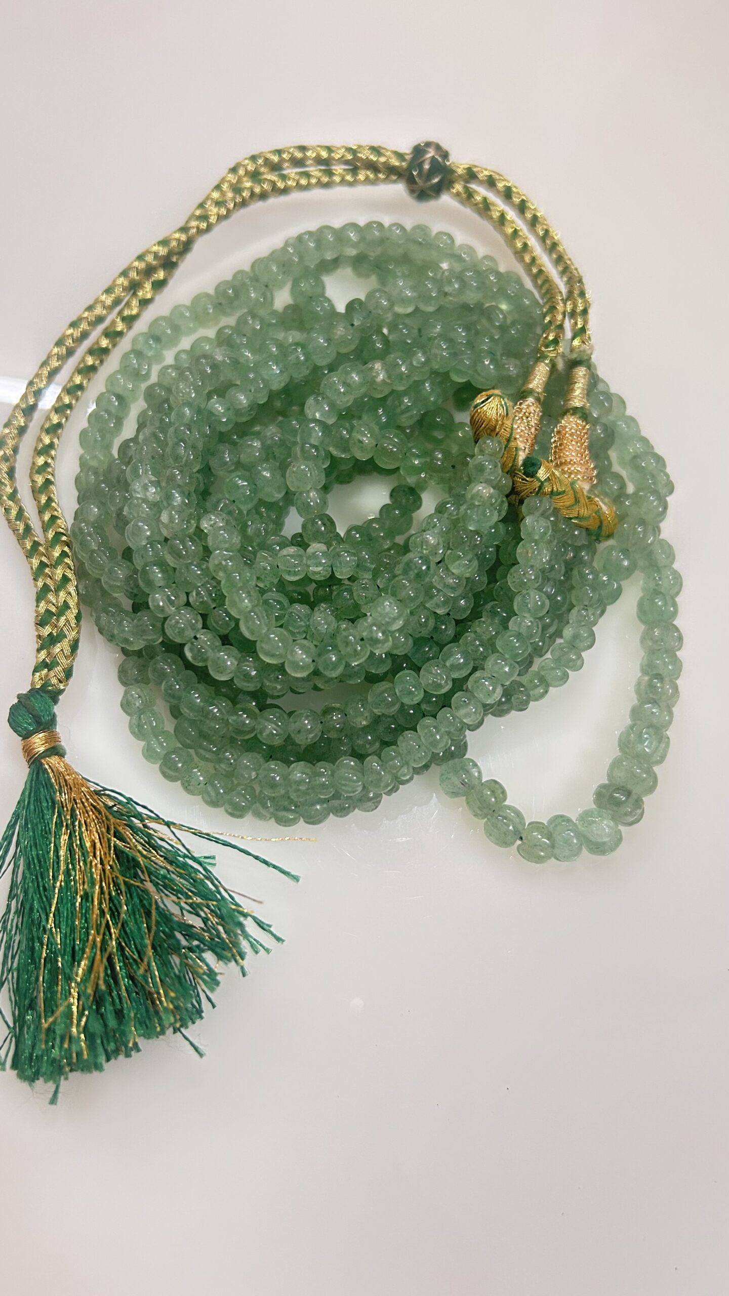 Elegant Natural Green Strawberry Melon cut Multi-Strand Beaded Necklace - Image 4