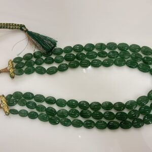 Premium Hand-Carved Green Strawberry Quartz Bead Necklace – 3-Line Artisan Strand