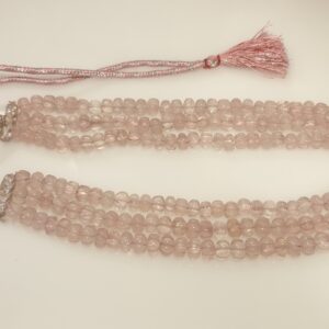 Premium Rose Quartz Melon Beads Necklace – 4-Line Artisan Strand